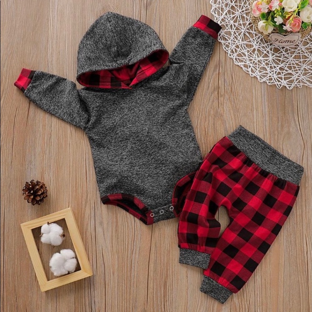 Baby Plaid Print Hoodie Set - NWOT